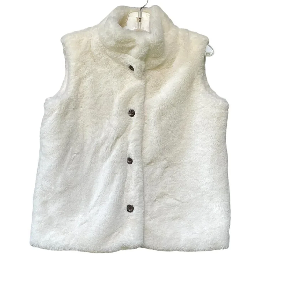 Hanna Andersson Winter White Faux Fur Snap Front Vest Girls Size 12 150cm